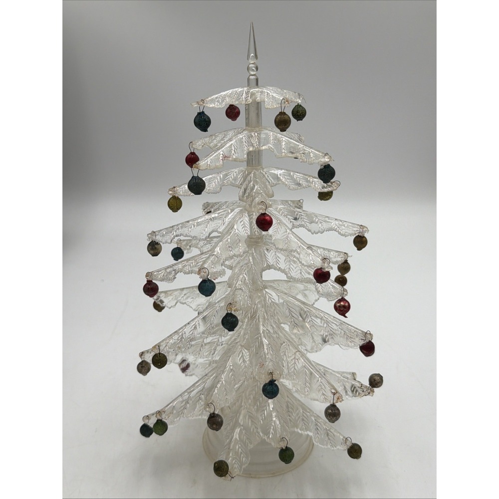 Vintage MCM Peerless Crystal Pine Centerpiece Christmas Tree Mercury Ornaments